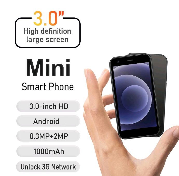 Telefono di backup per anziani e bambini - Compatto da 3,0", 2 GB di RAM, Dual SIM, batteria da 1000 mAh, mini smartphone semplice come dispositivo secondario