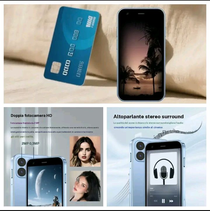 Telefono di backup per anziani e bambini - Compatto da 3,0", 2 GB di RAM, Dual SIM, batteria da 1000 mAh, mini smartphone semplice come dispositivo secondario