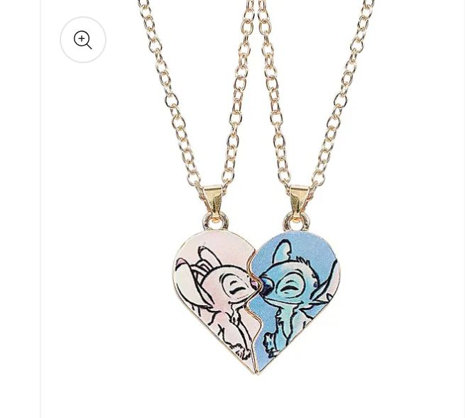 Stitch and Angel Heart Couple Necklace