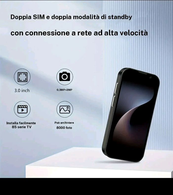 Telefono di backup per anziani e bambini - Compatto da 3,0", 2 GB di RAM, Dual SIM, batteria da 1000 mAh, mini smartphone semplice come dispositivo secondario