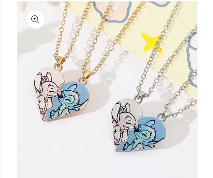 Stitch and Angel Heart Couple Necklace