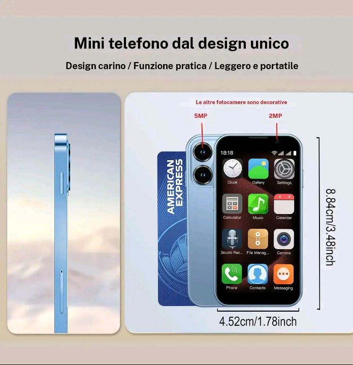 Telefono di backup per anziani e bambini - Compatto da 3,0", 2 GB di RAM, Dual SIM, batteria da 1000 mAh, mini smartphone semplice come dispositivo secondario