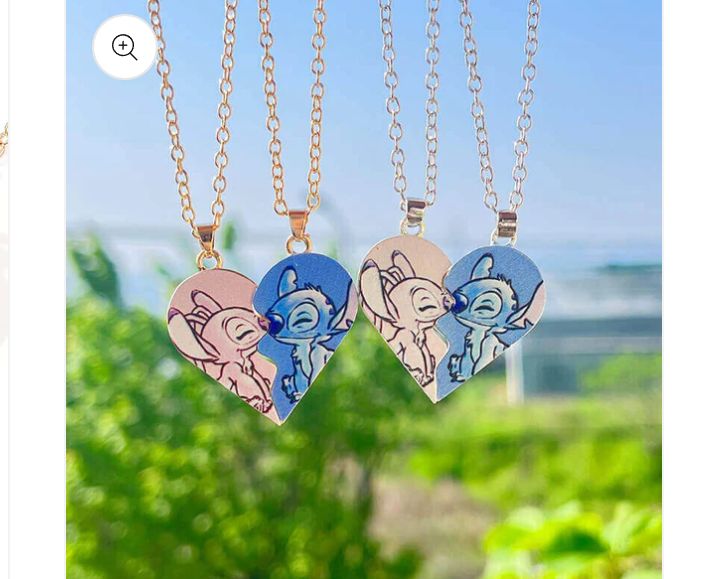 Stitch and Angel Heart Couple Necklace